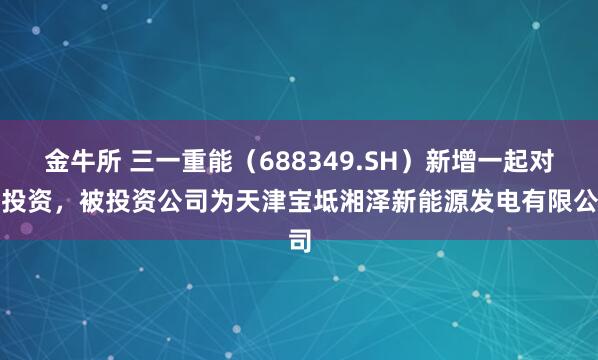 金牛所 三一重能（688349.SH）新增一起对外投资，被投资公司为天津宝坻湘泽新能源发电有限公司