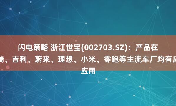 闪电策略 浙江世宝(002703.SZ):产品在奇瑞、吉利、蔚来、理想、小米、零跑等主流车厂均有应用